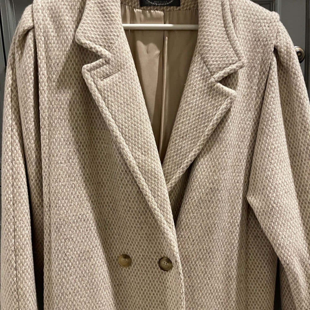 Vintage Elegant Cream Double-Breasted Women's Coat size L-XL - Picture 3 of 13